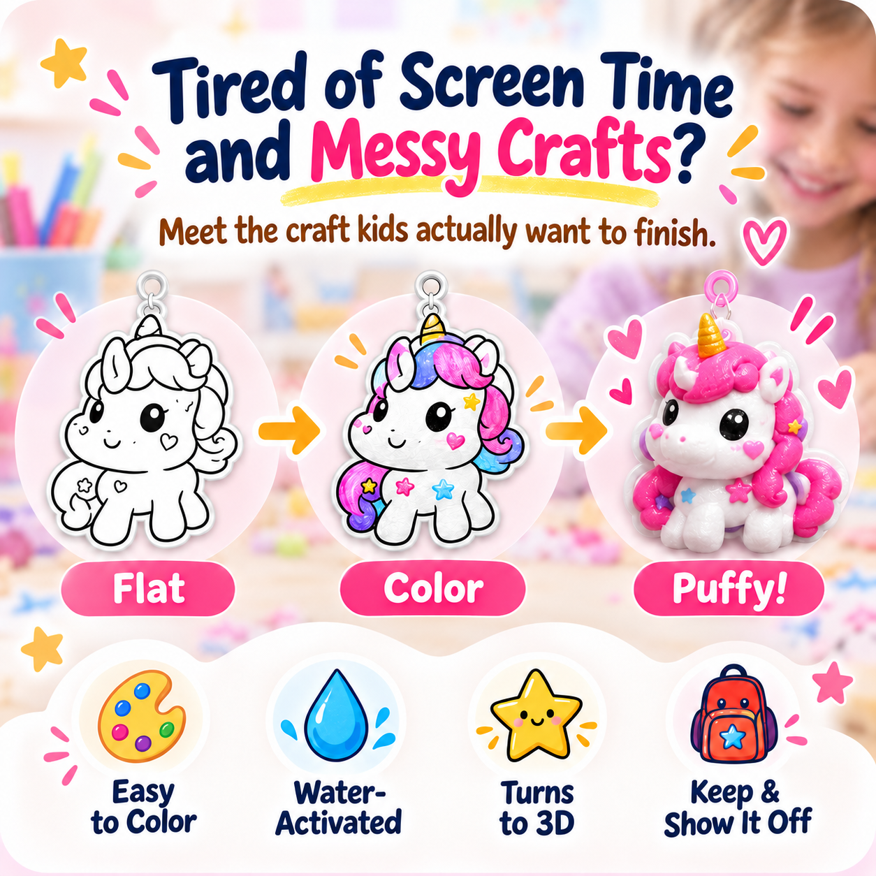 Flat kids art transforms into colorful 3D puffy art