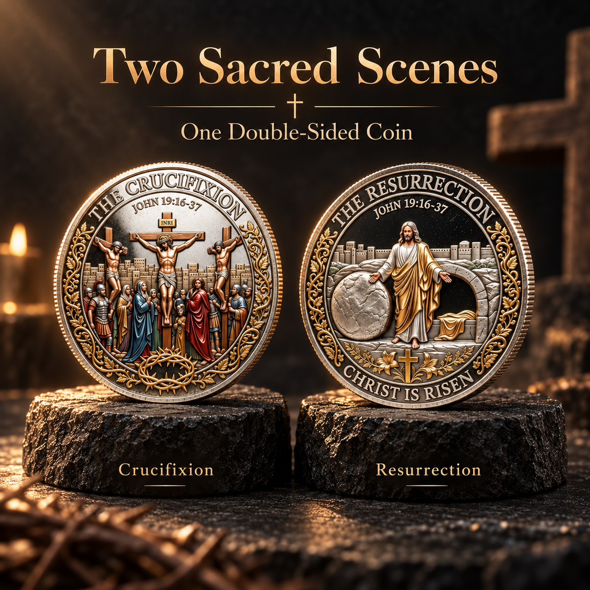 Christian Faith Coin Crucifixion & Resurrection