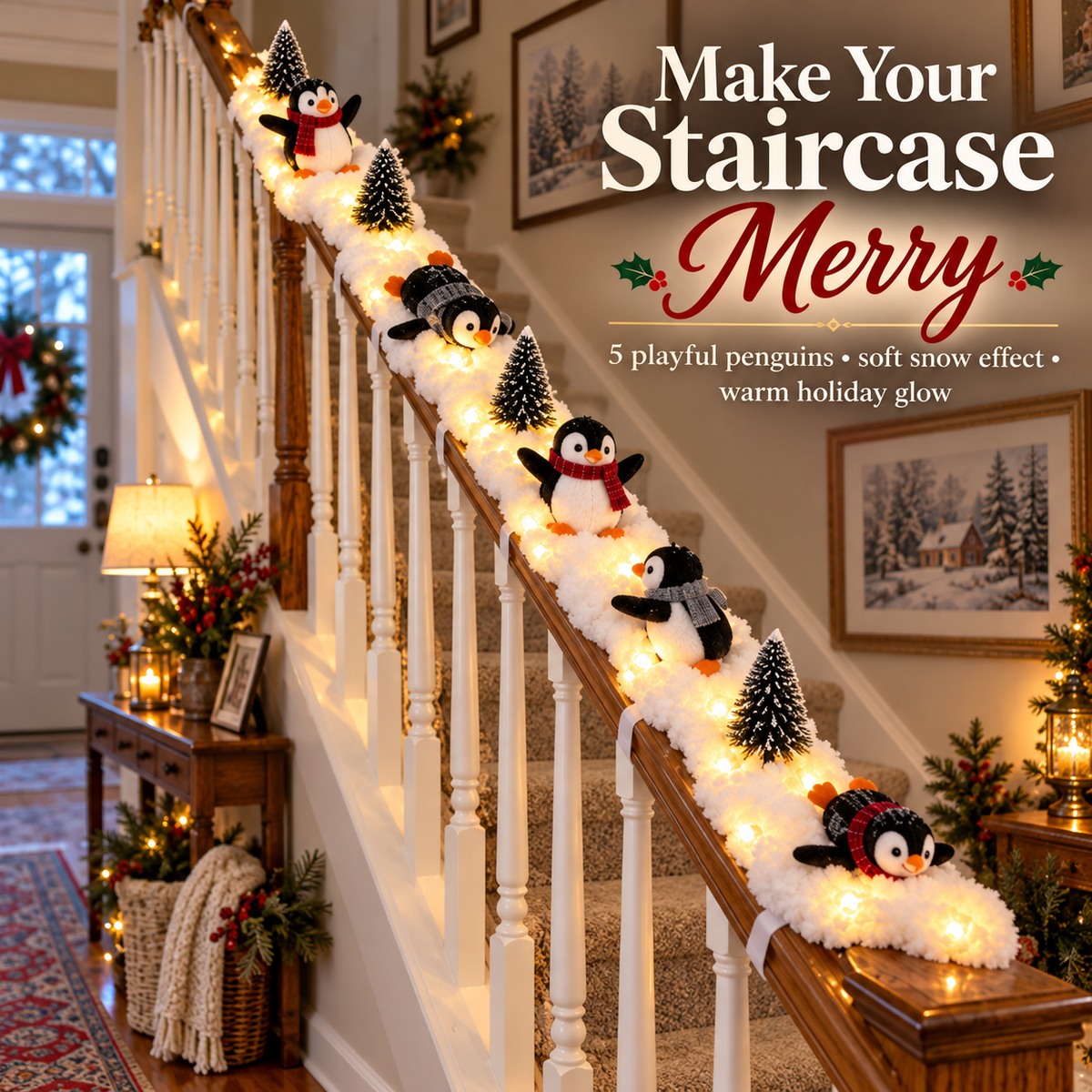 🔥Light-Up Penguin Christmas Stair Decor🔥