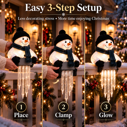 ☃️ Lighted Snowman Railing Decor with Icicle Lights