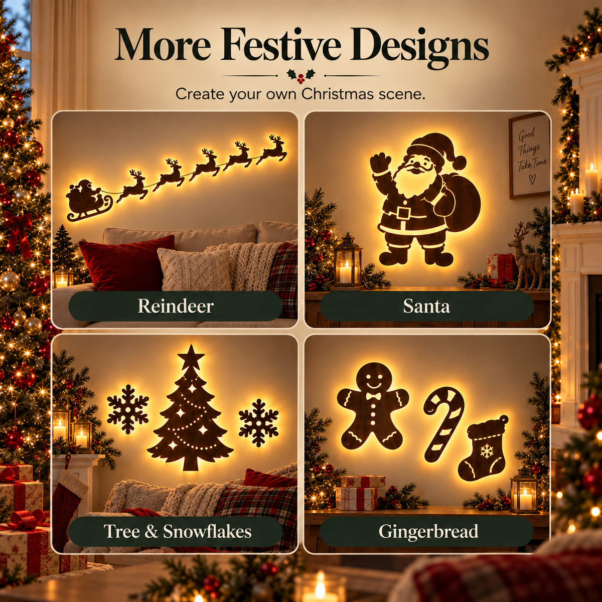 Different festive Christmas wall light designs