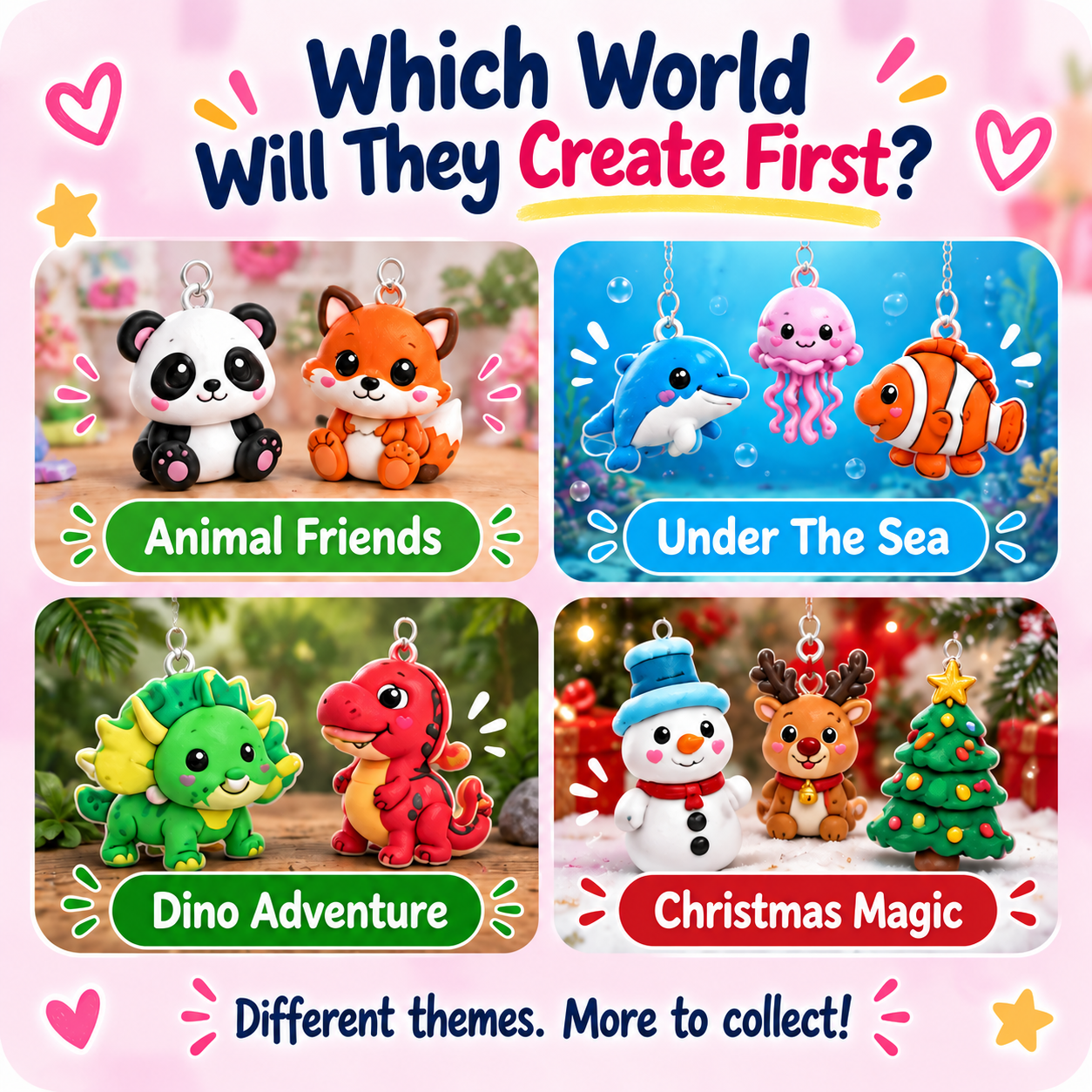 Animal ocean dinosaur and Christmas puffy art themes