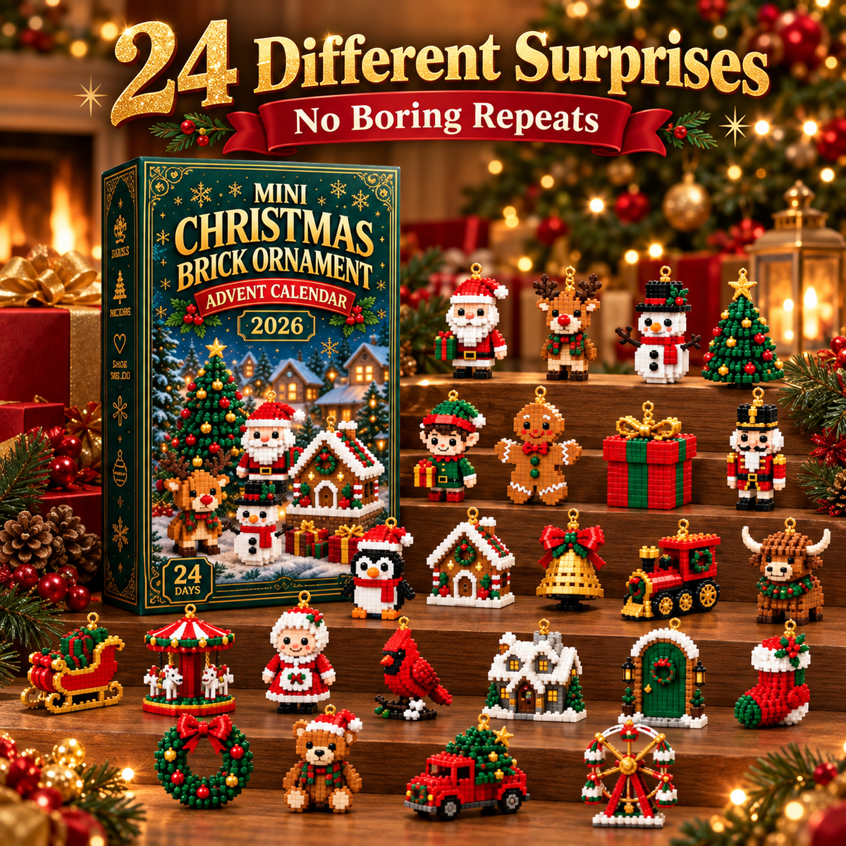 🎄 Last Day 50% OFF — 24-Day Christmas Brick Ornament Advent Calendar | 24 Mini Styles