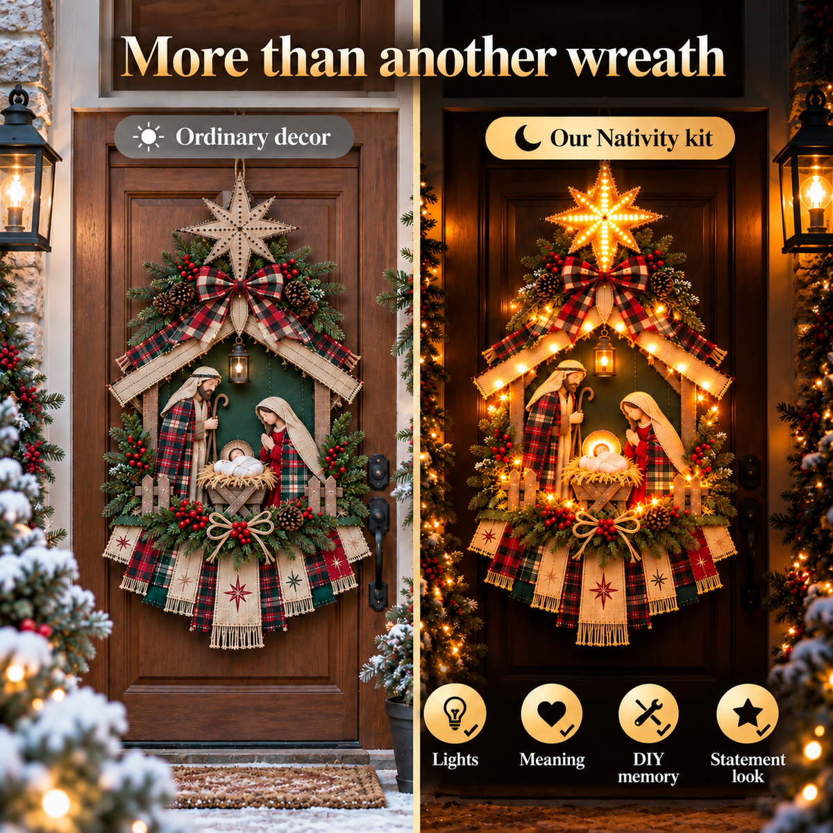 ⏳ Last Day 69% OFF – DIY Lighted Christmas Nativity Scene Door Hanging Kit 🎄