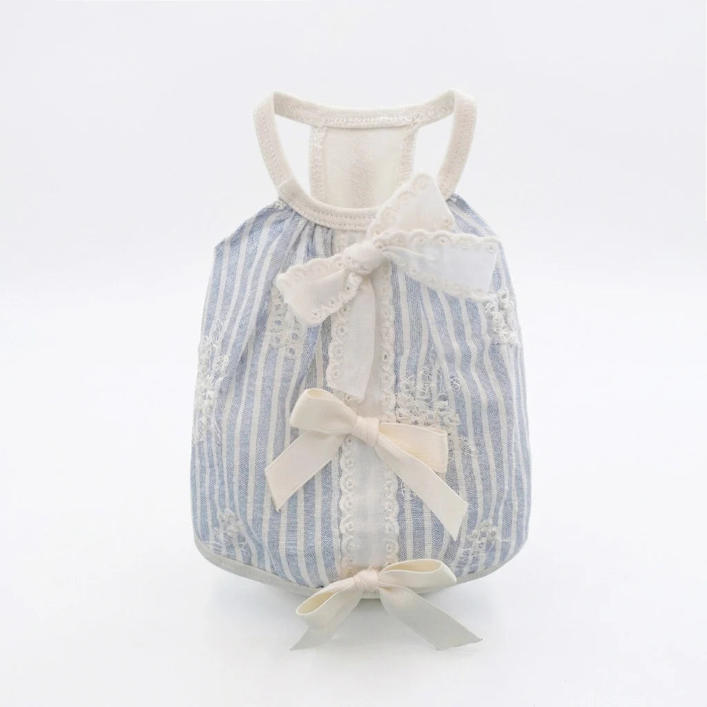 Bow Lace Striped Pet Dress – Lightweight Dog & Cat Outfit