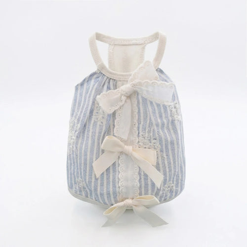Bow Lace Striped Pet Dress – Lightweight Dog & Cat Outfit