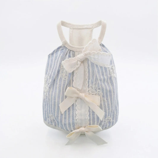 Bow Lace Striped Pet Dress – Lightweight Dog & Cat Outfit
