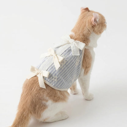 Bow Lace Striped Pet Dress – Lightweight Dog & Cat Outfit