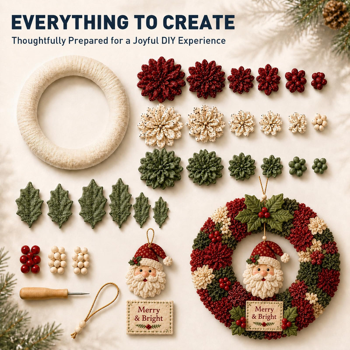 🎄 LAST DAY 50% OFF ✨ Make A Christmas Wreath You'll Be Proud To Display ❤️ 3D Fabric Poke DIY Kit With Tutorial & Guide Included