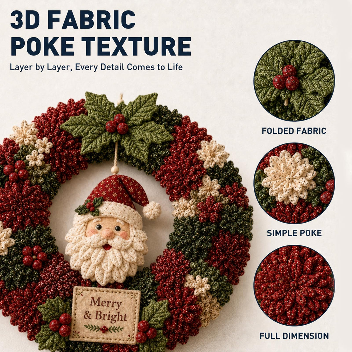 🎄 LAST DAY 50% OFF ✨ Make A Christmas Wreath You'll Be Proud To Display ❤️ 3D Fabric Poke DIY Kit With Tutorial & Guide Included