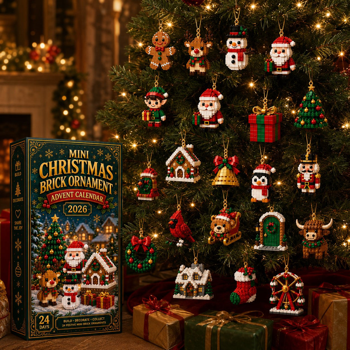 🎄 Last Day 50% OFF — 24-Day Christmas Brick Ornament Advent Calendar | 24 Mini Styles