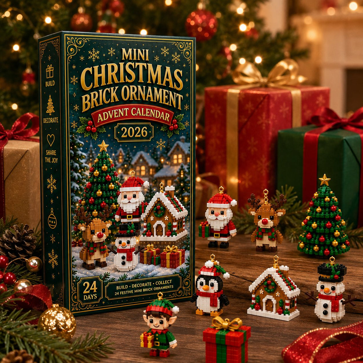 🎄 Last Day 50% OFF — 24-Day Christmas Brick Ornament Advent Calendar | 24 Mini Styles